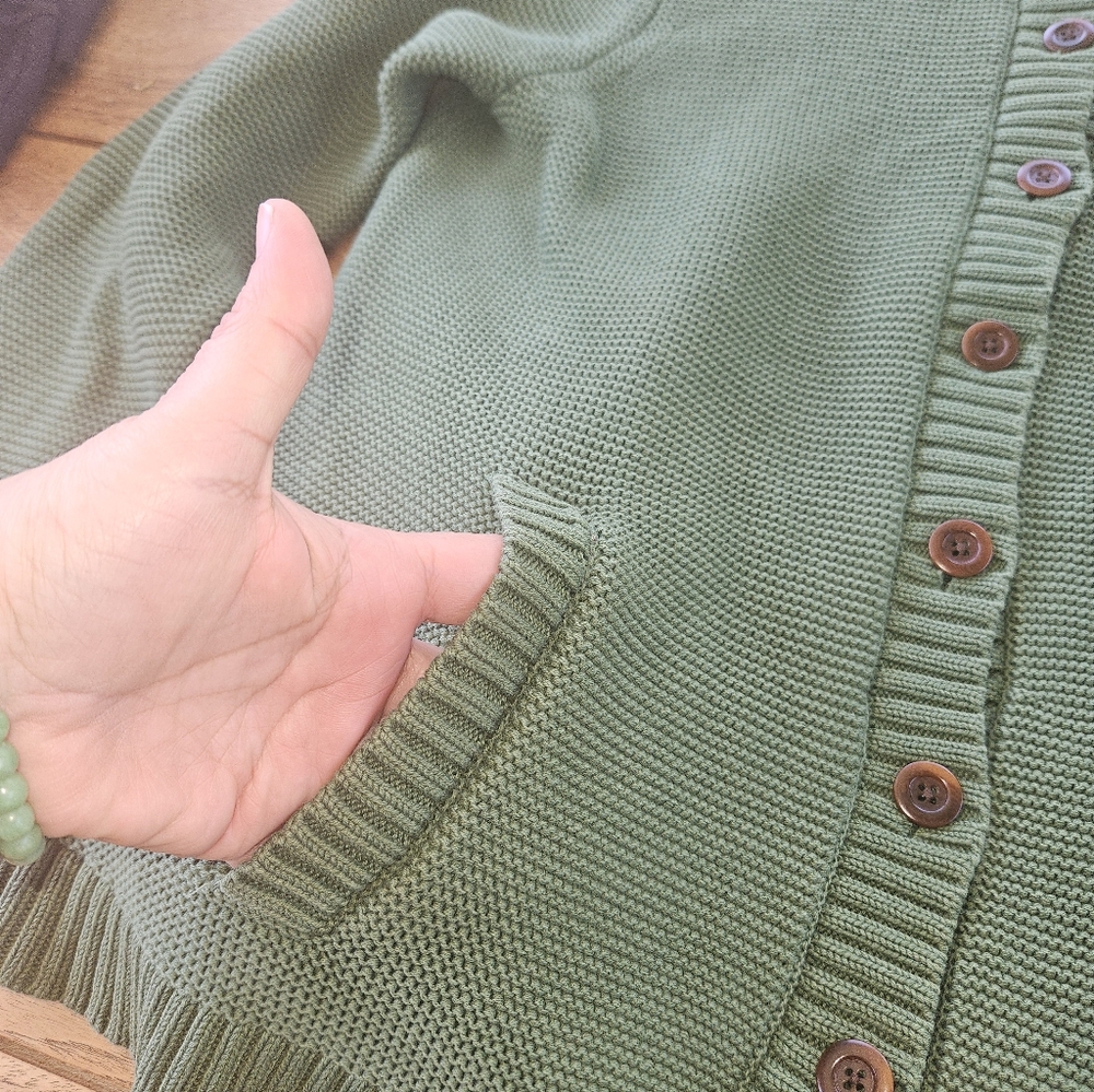 Lands’ End Green Cotton Cardigan Sweater Size 16W–18W Button Front - Picture 3 of 6